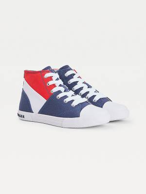 Tommy Hilfiger Colour-Blocked Recycled Katoenen Canvas High-Top Sneakers Jongens Blauw | TH120GMX