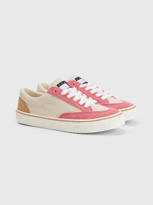 Tommy Hilfiger Colour-Blocked Suede Low Top Sneakers Dames Beige | TH950DBQ