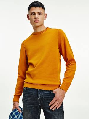 Tommy Hilfiger Contrast Detail Pima Katoenen Jumper Truien Heren Goud | TH706HUX