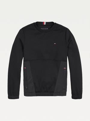 Tommy Hilfiger Contrast Panel Fleece Sweatshirts Jongens Zwart | TH790TKC