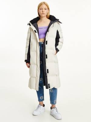 Tommy Hilfiger Contrast Panel Long Down Coat Jassen Dames Beige | TH634ZKW