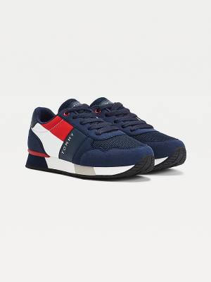 Tommy Hilfiger Contrast Panel Low-Top Kanten-Up Sneakers Jongens Blauw | TH794ZDB