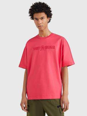 Tommy Hilfiger Crest Embroidery Organic Katoenen T-shirts Heren Roze | TH837QRY