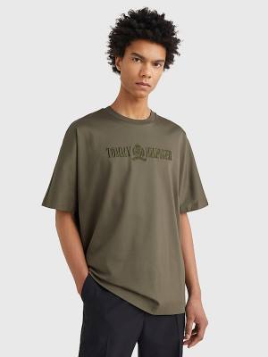 Tommy Hilfiger Crest Embroidery Organic Katoenen T-shirts Heren Khaki | TH890IFJ