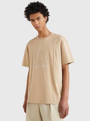 Tommy Hilfiger Crest Tonal Logo T-shirts Heren Beige | TH859ZGQ