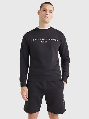 Tommy Hilfiger Crew Neck Logo Sweatshirts Heren Zwart | TH140YOP