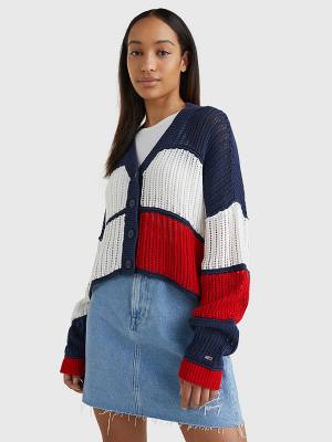 Tommy Hilfiger Cropped Colour-Blocked Cardigan Truien Dames Blauw | TH093IYM