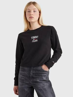 Tommy Hilfiger Cropped Logo Long Sleeve T-shirts Dames Zwart | TH329LSC