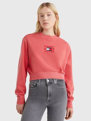 Tommy Hilfiger Cropped Logo Sweatshirts Dames Rood | TH132CTP