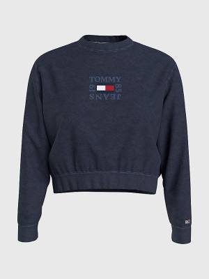 Tommy Hilfiger Cropped Logo Sweatshirts Dames Blauw | TH795QSW