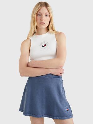 Tommy Hilfiger Cropped Logo Tank Top T-shirts Dames Wit | TH604DNR