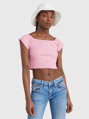 Tommy Hilfiger Cropped Off-The-Shoulder T-shirts Dames Roze | TH419QDG