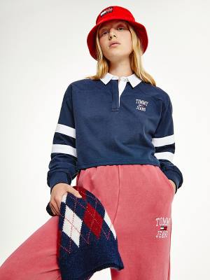 Tommy Hilfiger Cropped Rugby Poloshirt Dames Blauw | TH608JKL