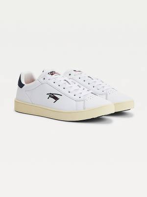 Tommy Hilfiger Cupsole Leren Logo Sneakers Heren Wit | TH643MNC