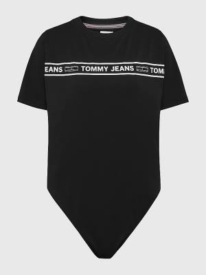 Tommy Hilfiger Curve Cut Out Logo Tape Bodysuit T-shirts Dames Zwart | TH891ENO