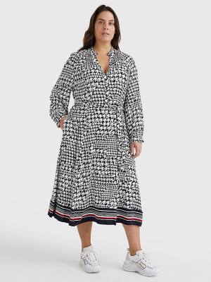 Tommy Hilfiger Curve Houndstooth Relaxed Fit Midi Jurken Dames Blauw | TH608TDW