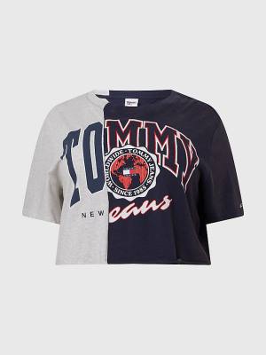 Tommy Hilfiger Curve Logo Cropped T-shirts Dames Blauw | TH108PMC