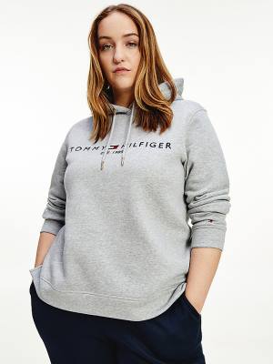 Tommy Hilfiger Curve Logo Drawstring Hoodie Dames Grijs | TH405KGB