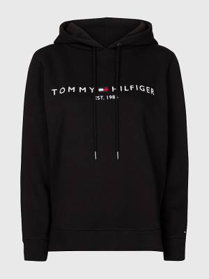 Tommy Hilfiger Curve Logo Drawstring Hoodie Dames Zwart | TH501SON