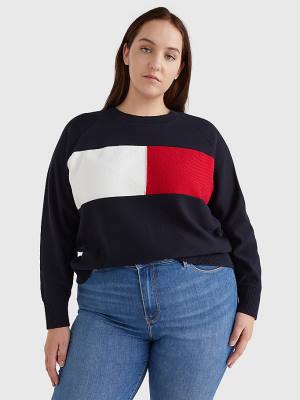 Tommy Hilfiger Curve Long-Sleeved Crew Neck Sweatshirt Truien Dames Blauw | TH015NHA