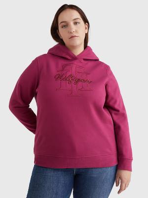 Tommy Hilfiger Curve Monogram Embroidery Regular Fit Hoodie Dames Rood | TH385JTO