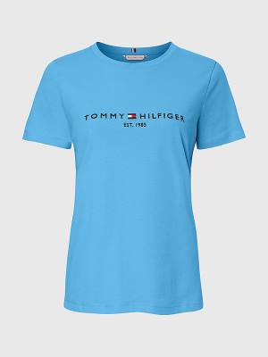 Tommy Hilfiger Curve Organic Katoenen Logo T-shirts Dames Blauw | TH674JNS