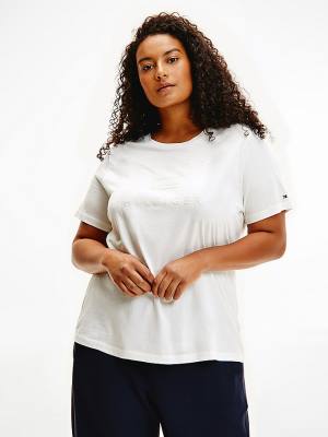 Tommy Hilfiger Curve Organic Katoenen Tonal Logo T-shirts Dames Wit | TH936UEV