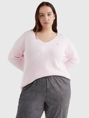 Tommy Hilfiger Curve Rib-Knit Organic Katoenen Relaxed Fit Jumper Truien Dames Roze | TH083IAL