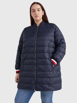 Tommy Hilfiger Curve TH Protect Filled Long Bomber Coat Jassen Dames Blauw | TH641IPL