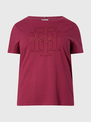 Tommy Hilfiger Curve Tonal Script Logo Organic Katoenen T-shirts Dames Rood | TH120HVN