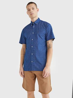 Tommy Hilfiger Dot Regular Fit Kort Sleeve Overhemd Heren Blauw | TH401FXO