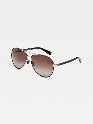 Tommy Hilfiger Double Bridge Aviator Zonnebril Heren Zwart | TH250WEJ