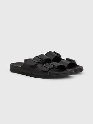 Tommy Hilfiger Elevated Double Gesp Leren Sandalen Heren Zwart | TH782ZGM