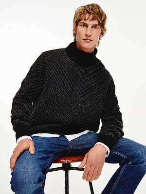 Tommy Hilfiger Elevated Herringbone Roll Neck Jumper Truien Heren Grijs | TH461OJG