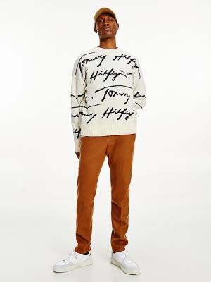 Tommy Hilfiger Elevated Signature Logo Jumper Truien Heren Wit | TH241MES