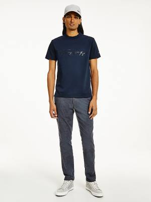 Tommy Hilfiger Elevated Signature Organic Katoenen T-shirts Heren Blauw | TH079VIC