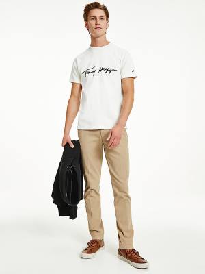 Tommy Hilfiger Elevated Signature Organic Katoenen T-shirts Heren Wit | TH184PUT