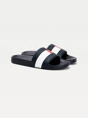 Tommy Hilfiger Embossed Flag Pool Slides Sandalen Heren Blauw | TH897IZD