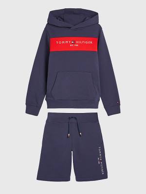 Tommy Hilfiger Essential Colour-Blocked And Shorts Set Hoodie Jongens Blauw | TH062JPT