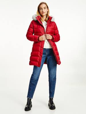 Tommy Hilfiger Essential Down-Filled Faux Fur Trim Coat Jassen Dames Rood | TH427YGN