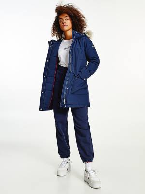 Tommy Hilfiger Essential Faux Fur Trim Down Parka Jassen Dames Blauw | TH930BOZ