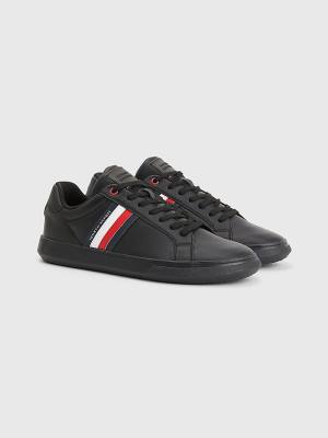 Tommy Hilfiger Essential Leren Cupsole Sneakers Heren Zwart | TH972RYE