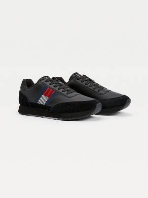 Tommy Hilfiger Essential Leren Flag Runner Sneakers Heren Zwart | TH792TWH