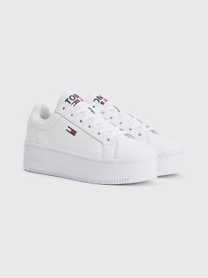 Tommy Hilfiger Essential Leren Flatform Sneakers Dames Wit | TH578ZXW