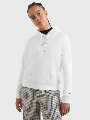 Tommy Hilfiger Essential Logo Hoodie Dames Wit | TH341AMD