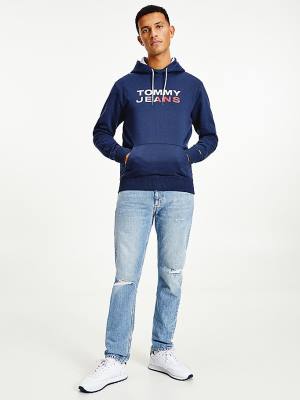 Tommy Hilfiger Essential Logo Hoodie Heren Blauw | TH670FPA