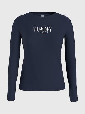 Tommy Hilfiger Essential Logo Long Sleeve T-shirts Dames Blauw | TH149PQM