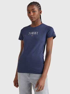 Tommy Hilfiger Essential Logo Skinny Fit T-shirts Dames Blauw | TH273FGS