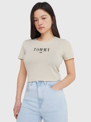 Tommy Hilfiger Essential Logo Skinny Fit T-shirts Dames Beige | TH432OYP