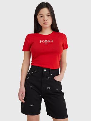 Tommy Hilfiger Essential Logo Skinny Fit T-shirts Dames Rood | TH475YDL